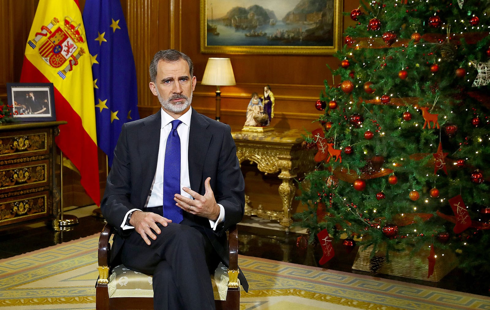 El Rei Felip VI durant el discurs de Nadal, el 24 de desembre. Fotografia de Ballesteros. Efe.